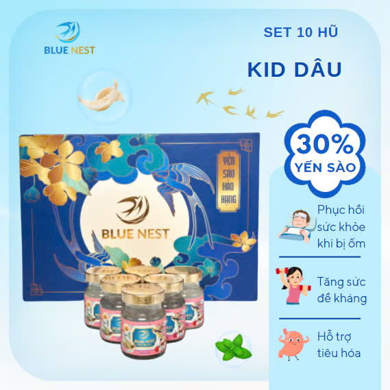 Hộp xanh hoa đậm 10 hũ Kid Dâu